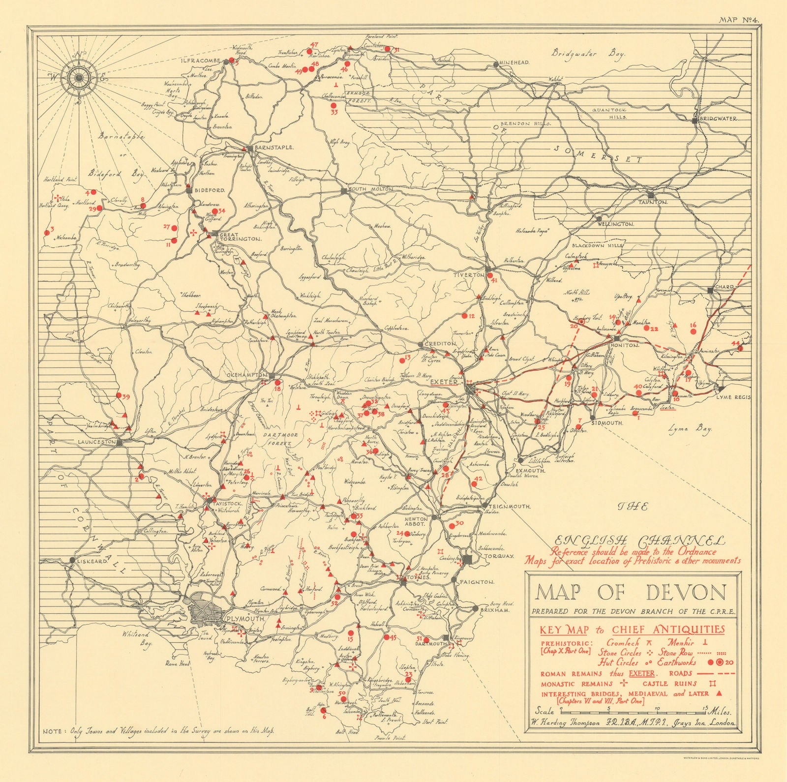 Devon antiquities. Prehistoric Roman Monastic castle ruins. THOMPSON 1932 map